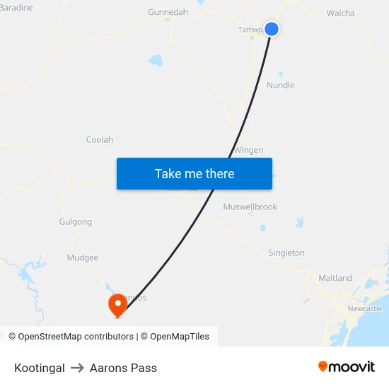 Kootingal to Aarons Pass map