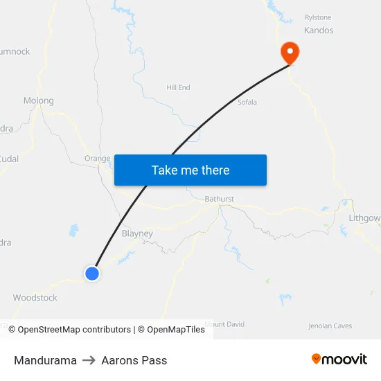 Mandurama to Aarons Pass map