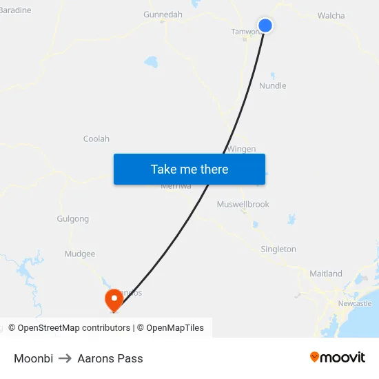 Moonbi to Aarons Pass map