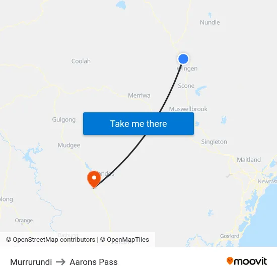 Murrurundi to Aarons Pass map