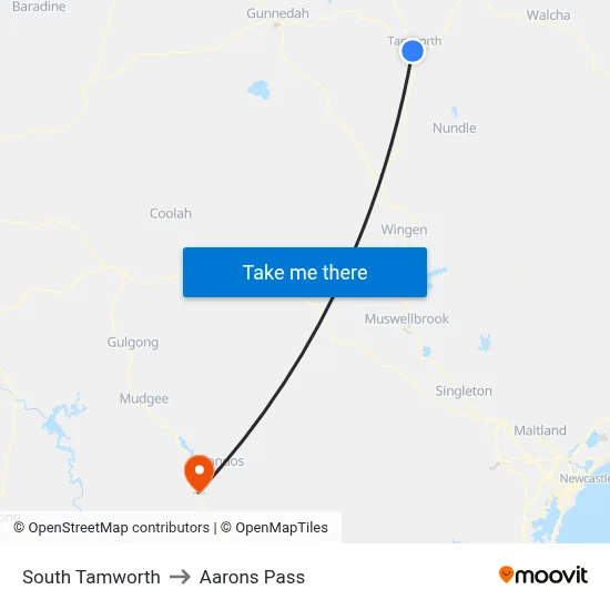 South Tamworth to Aarons Pass map