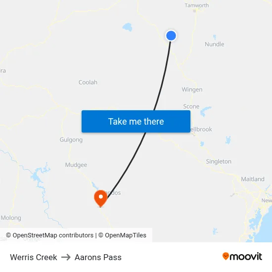 Werris Creek to Aarons Pass map