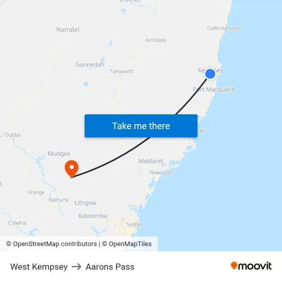West Kempsey to Aarons Pass map