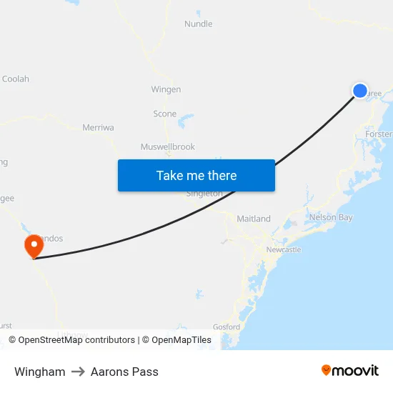 Wingham to Aarons Pass map