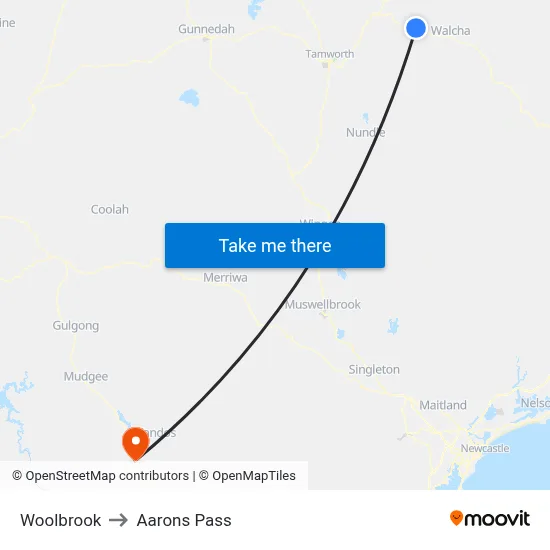 Woolbrook to Aarons Pass map