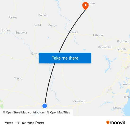 Yass to Aarons Pass map
