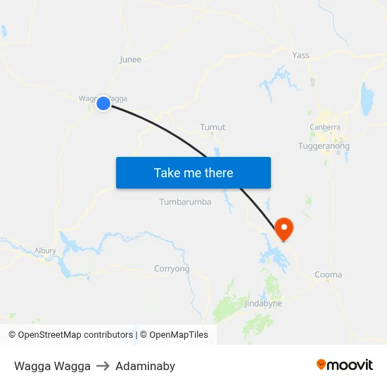 Wagga Wagga to Adaminaby map