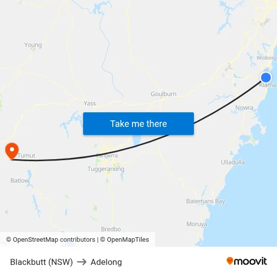 Blackbutt (NSW) to Adelong map