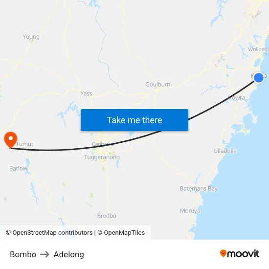 Bombo to Adelong map