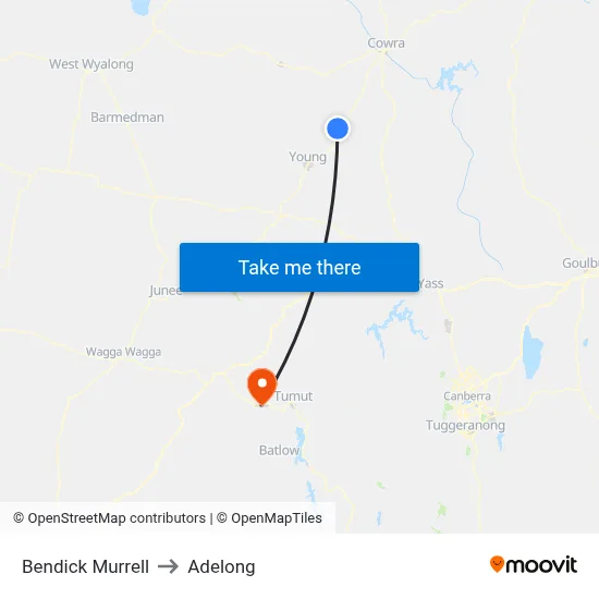 Bendick Murrell to Adelong map