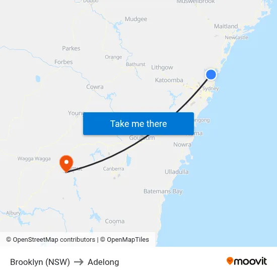 Brooklyn (NSW) to Adelong map