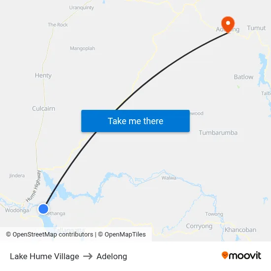 Lake Hume Village to Adelong map