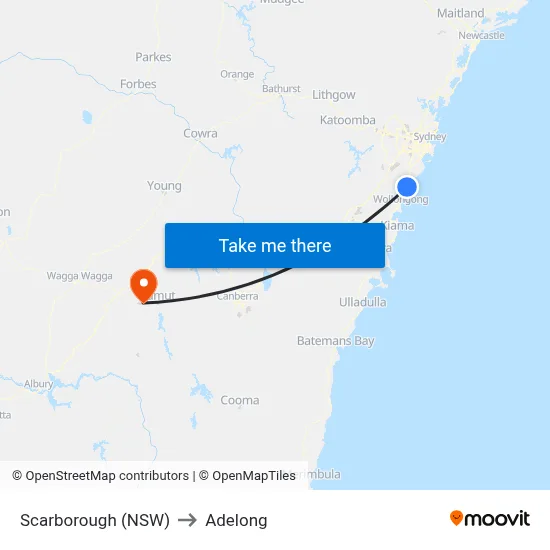 Scarborough (NSW) to Adelong map