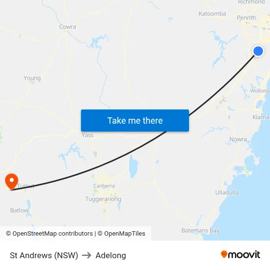 St Andrews (NSW) to Adelong map