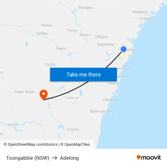 Toongabbie (NSW) to Adelong map