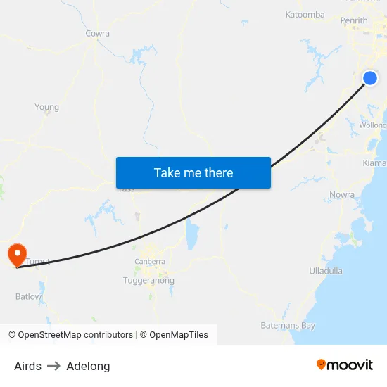 Airds to Adelong map