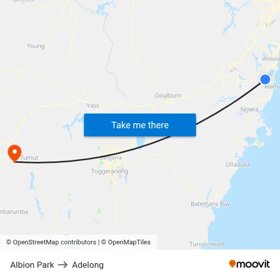Albion Park to Adelong map