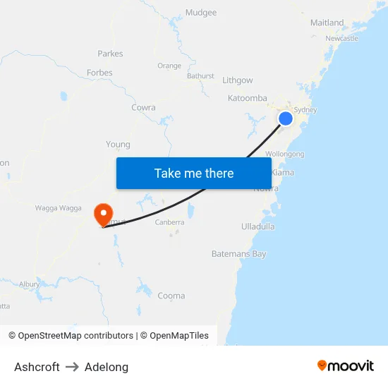 Ashcroft to Adelong map