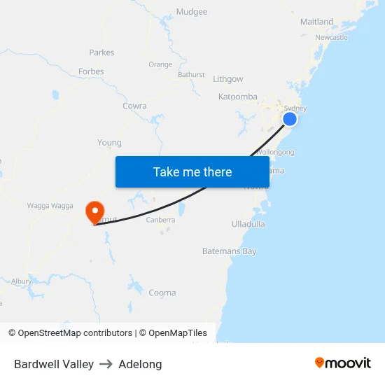 Bardwell Valley to Adelong map