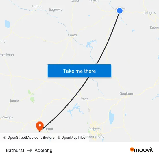Bathurst to Adelong map
