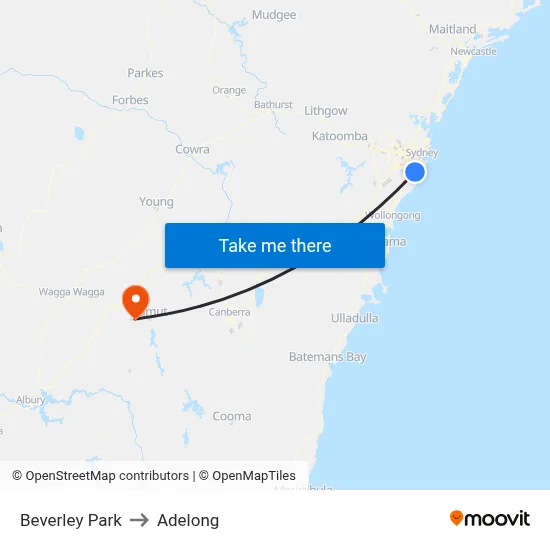 Beverley Park to Adelong map