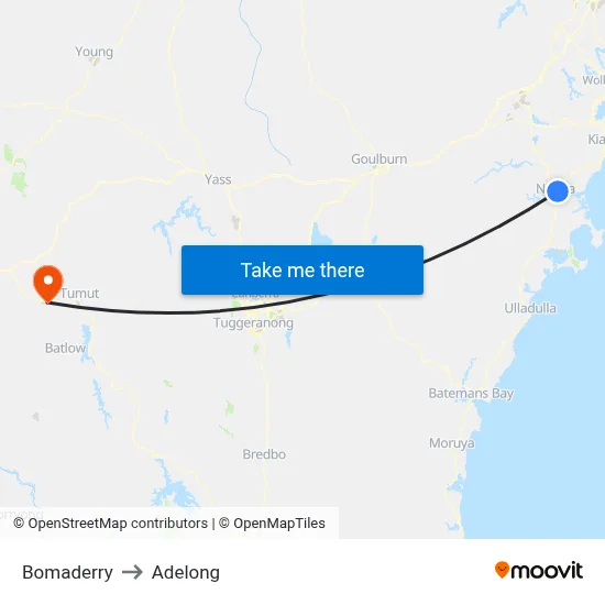 Bomaderry to Adelong map