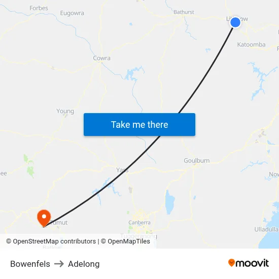 Bowenfels to Adelong map