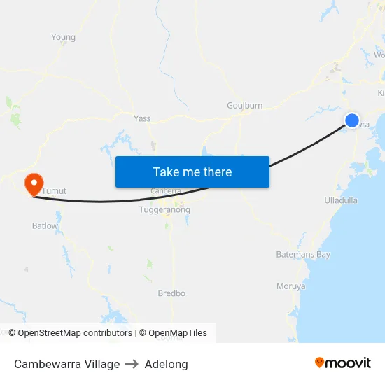 Cambewarra Village to Adelong map