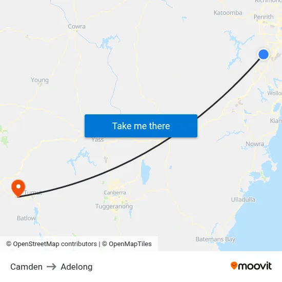 Camden to Adelong map