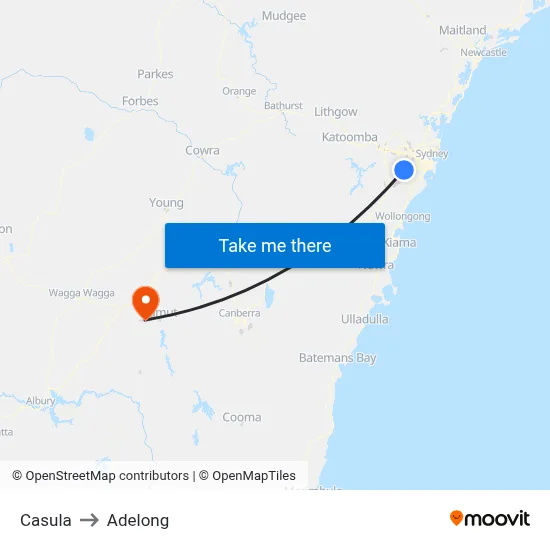 Casula to Adelong map
