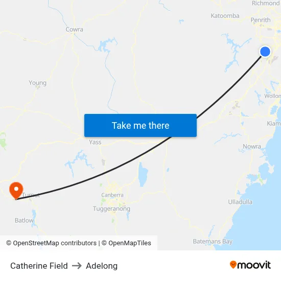 Catherine Field to Adelong map
