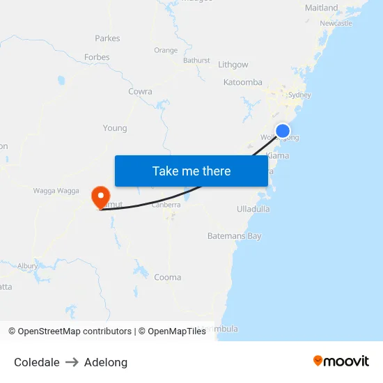 Coledale to Adelong map