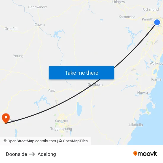 Doonside to Adelong map