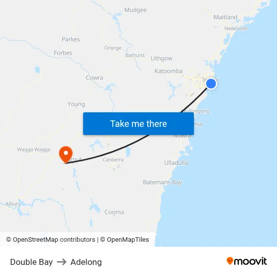 Double Bay to Adelong map