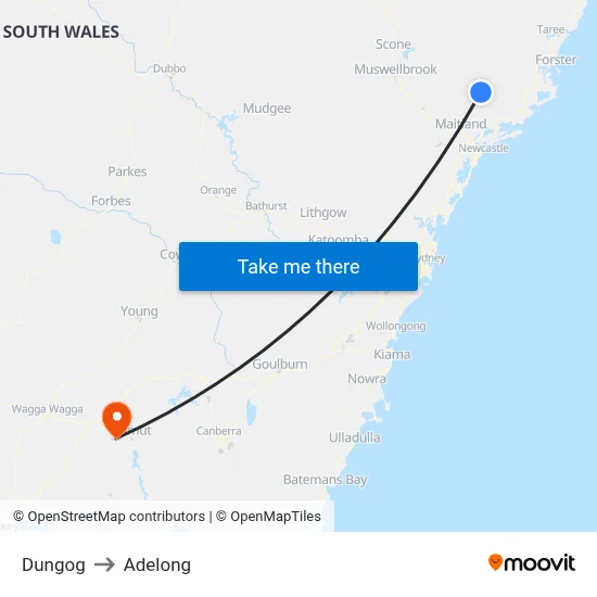 Dungog to Adelong map