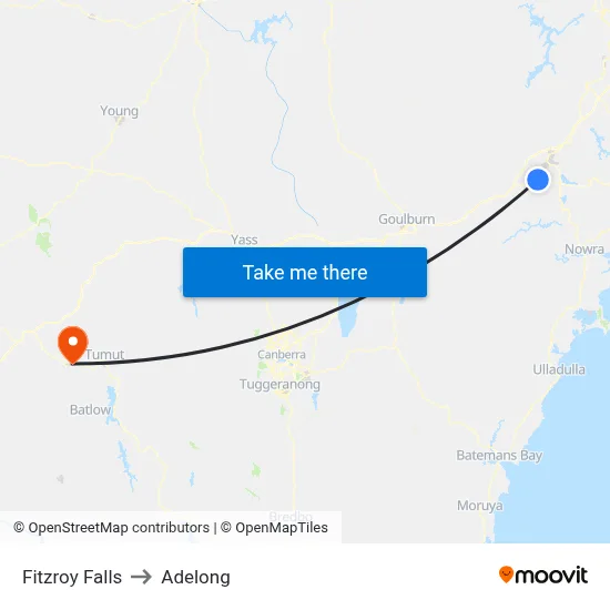 Fitzroy Falls to Adelong map