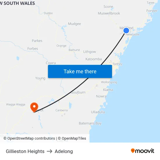 Gillieston Heights to Adelong map