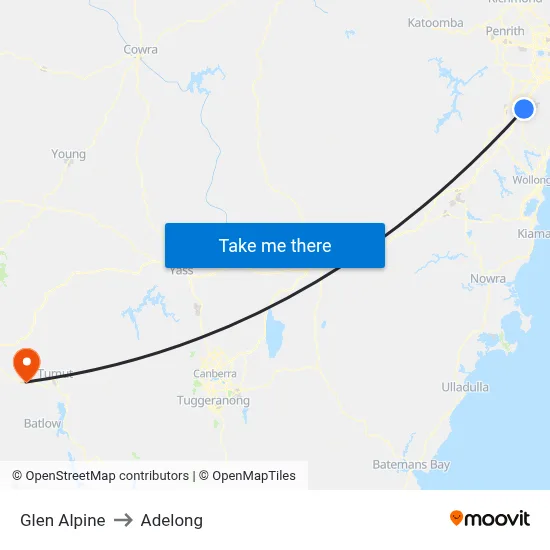 Glen Alpine to Adelong map