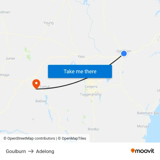 Goulburn to Adelong map