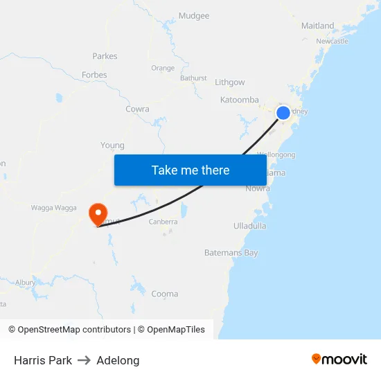 Harris Park to Adelong map