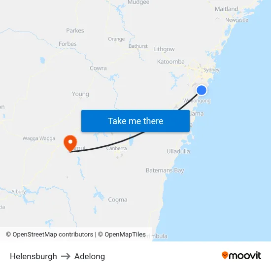 Helensburgh to Adelong map