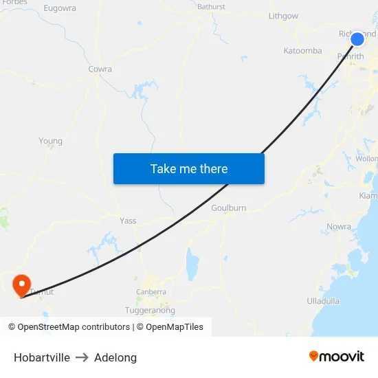 Hobartville to Adelong map