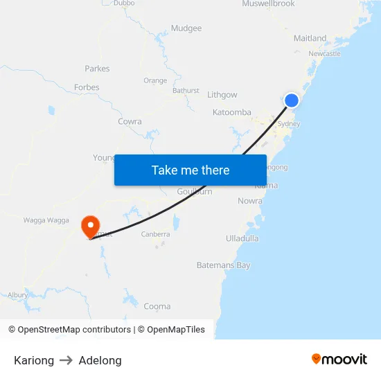 Kariong to Adelong map