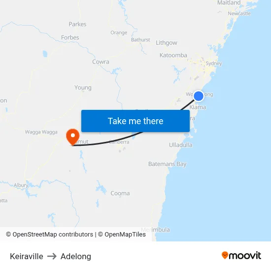 Keiraville to Adelong map