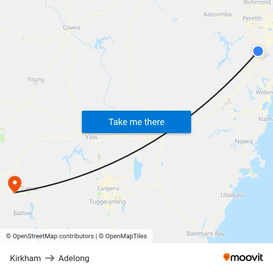 Kirkham to Adelong map