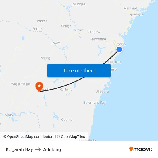 Kogarah Bay to Adelong map