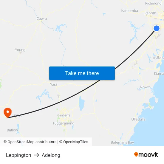 Leppington to Adelong map