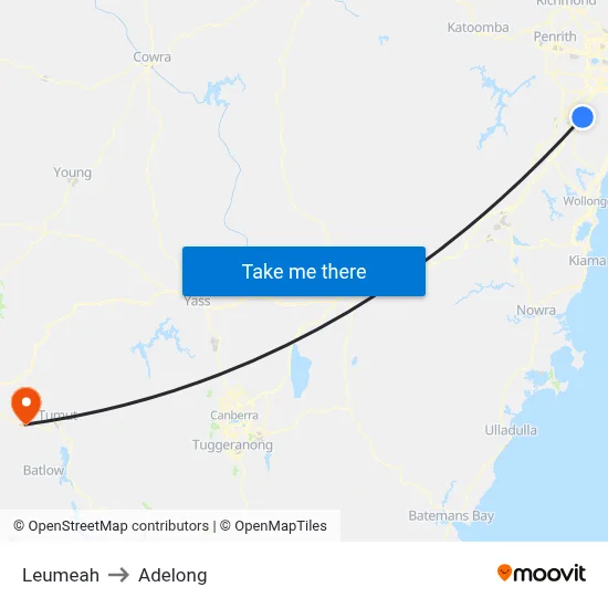 Leumeah to Adelong map