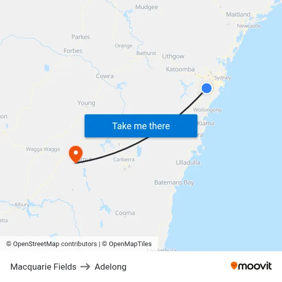 Macquarie Fields to Adelong map