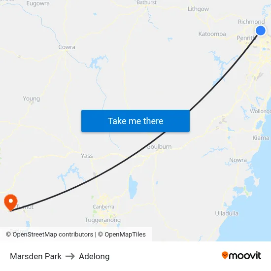 Marsden Park to Adelong map